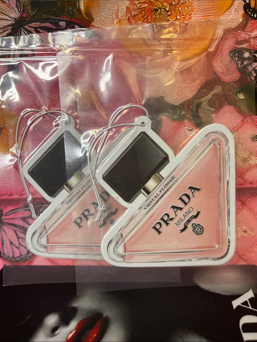 Prada Milano Pink Triangle Scented Phone Charm Pair